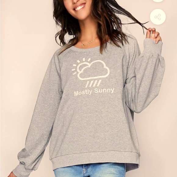 BILLY T sweatshirt, gray, Mostly Sunny in white embroidery, French Terry cotton - Picture 1 of 6